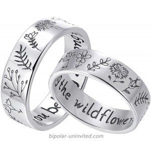 MAELOVE 1 Pcs 925 Sterling Silver Ring Engrave Flowers Leaf for Women Men Promise Matching Couple Lover Unique Wildflower Engagement Anniversary Band Ring Teen Girl Boy Her Him Jewelry Birthday Gift