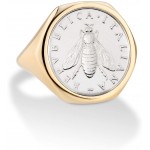 Miabella 18K Gold Over Sterling Silver Genuine Italian 2-Lira Bee Coin Retro Signet Ring for Women