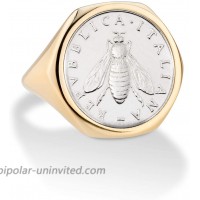 Miabella 18K Gold Over Sterling Silver Genuine Italian 2-Lira Bee Coin Retro Signet Ring for Women