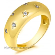 micuco Chunky Dome Rings for Women 14K Gold Plated Statement Ring Cubic Zirconia Inlay Gold Star Thick Rings