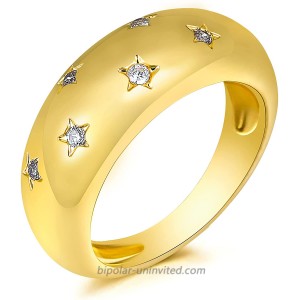 micuco Chunky Dome Rings for Women 14K Gold Plated Statement Ring Cubic Zirconia Inlay Gold Star Thick Rings