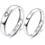 Milacolato 925 Sterling Silver Sun and Moon Rings for Couples 18K White Gold Plated I Love You Engagement Band Rings Comfort Fit Adjustable Couple Rings Set Promise Rings 2Pcs