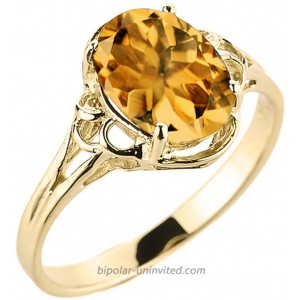 Modern Contemporary Rings Elegant 10k Yellow Gold November Birthstone Genuine Citrine Gemstone Solitaire Ring