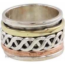 NOVICA .925 Sterling Silver Copper Brass Tri-Metal Meditation Spinner Ring 'Spinning Braid'