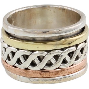 NOVICA .925 Sterling Silver Copper Brass Tri-Metal Meditation Spinner Ring 'Spinning Braid'