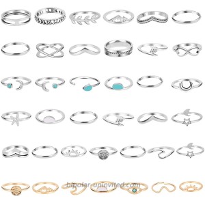 ONESING 38 Pcs Knuckle Rings for Women Stackable Rings Set Girls Bohemian Retro Vintage Joint Finger Rings Hollow Carved Flowers