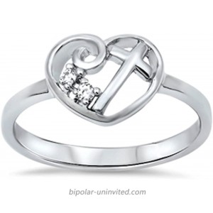 Oxford Diamond Co Heart Cubic Zirconia Cross Girl Purity .925 Sterling Silver Ring Size 4-13