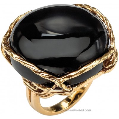 Palm Beach Jewelry 14K Yellow Gold Plated Natural Black Onyx Cabochon Pillow Ring