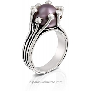 Paz Creations 925 Sterling Silver Cultured Grey Pearl Ring 10