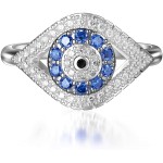 PEIMKO 925 Sterling Silver Turkish Evil Eye Rings for Women Cubic Zirconia Evil Eye Jewelry Protection Lucky Birthday Gift Size 5-12