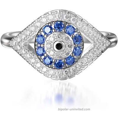 PEIMKO 925 Sterling Silver Turkish Evil Eye Rings for Women Cubic Zirconia Evil Eye Jewelry Protection Lucky Birthday Gift Size 5-12