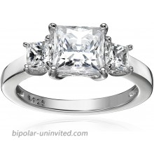 Platinum or Gold Plated Sterling Silver Princess-Cut 3-Stone Ring made with Swarovski Zirconia
