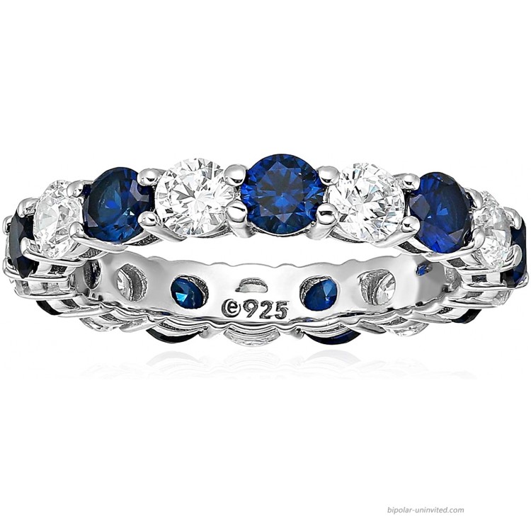 Platinum-Plated Sterling Silver Created Sapphire and Swarovski Zirconia All-Around Band Ring