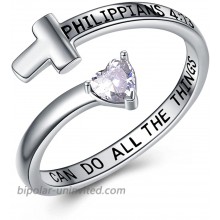 POPLYKE Cross Rings for Women Sterling Silver Philippians 413 I Can Do All The Things Inspirational Christian Birthstone Ring for Girls Boys white-04
