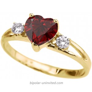 Precious 14k Yellow Gold Garnet Heart Proposal Promise Ring with White Topaz