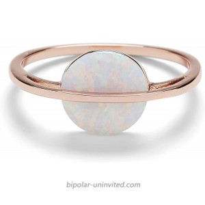 Pura Vida Silver or Rose Gold-Plated Opal Saturn Ring - Synthetic Stone Brass Band Sizes 5-9