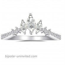 Rhodium Plated Sterling Silver Tiara & Crown Dainty Curved Wedding Band Ring Marquise Cut 3-Stone V Arched Promise Ring