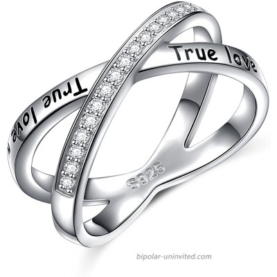 S925 Sterling Silver True Love Waits Infinity Criss Cross Rings for Women Lady