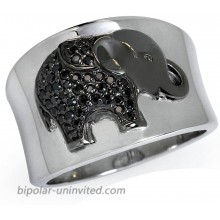 Silvershake Black Cubic Zirconia White Gold Plated 925 Sterling Silver Elephant Embossed Ring Size 7