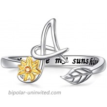 Sterling Silver Gold Tone Sunflower Initial 26 Letter Script Name Alphabet A Resizable Ring for Size 5-9