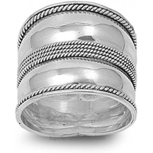 Sterling Silver Women's Bali Rope Ring Wide 925 Band Milgrain Fashion Sizes 5-12