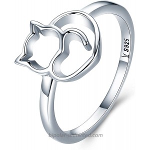 WOSTU 925 Sterling Silver Cat Rings Women Silver Rings Kitty Rings for Women Valentine’s Day Birthday Gifts for her