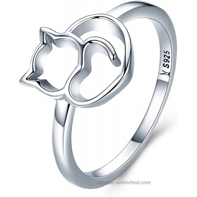 WOSTU 925 Sterling Silver Cat Rings Women Silver Rings Kitty Rings for Women Valentine’s Day Birthday Gifts for her