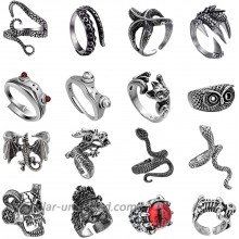 yfstyle Vintage Punk Open Rings Set Adjustable Retro Snake Dragon Claw Octopus Skull Owl Cat Frog Ring Set Cool Gothic Jewelry for Women Men Teen Girls Pack of 16 Pcs-A|