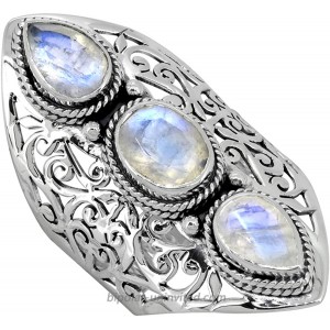 YoTreasure Moonstone Solid 925 Sterling Silver 3 Stone Ring