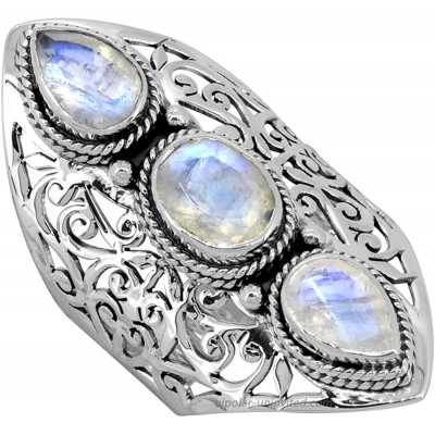 YoTreasure Moonstone Solid 925 Sterling Silver 3 Stone Ring