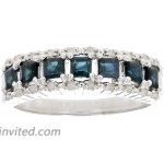 0.70 cttw Blue Sapphire & Diamond Wedding Band .925 Sterling Silver with Rhodium Vir Jewels