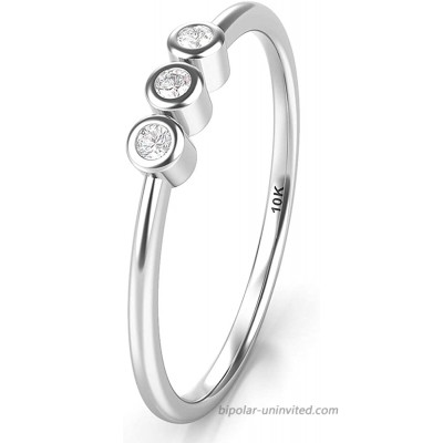 10K White Gold Bezel Set 3 Diamond Past Present Future Wedding Engagement Ring