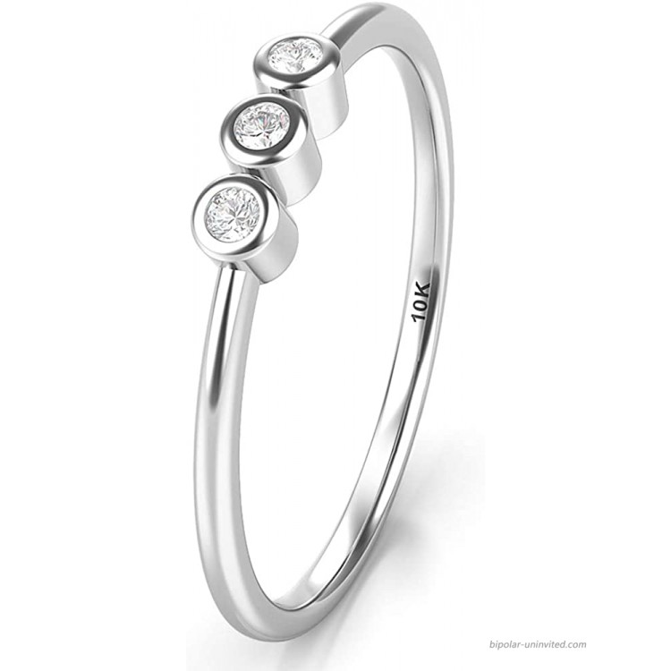 10K White Gold Bezel Set 3 Diamond Past Present Future Wedding Engagement Ring