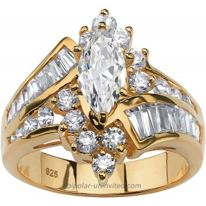 18K Yellow Gold over Sterling Silver Marquise Shaped and Baguette Cubic Zirconia Bypass Engagement Ring |