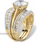 18K Yellow Gold over Sterling Silver Round Cubic Zirconia Multi Row Bridal Ring Set