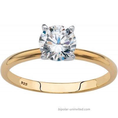 18K Yellow Gold over Sterling Silver Round Cubic Zirconia Solitaire Engagement Ring |