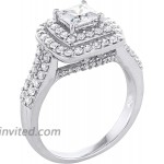 .925 Sterling Silver Cushion Cut Cubic Zirconia Split Shank Double Halo Engagement Ring |