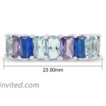 AFFY 18K White Gold Plated Emerald-Cut Multi Color AAA Created-Gemstone Eternity Ring Rainbow