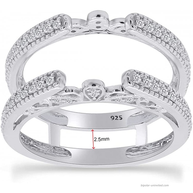 AFFY Millgrain Cathedral Ring Enhancer Guard with Cubic Zirconia 1 3 Carat in 14K White Gold Over in Sterling Silver Ring