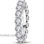 AINUOSHI 4.0mm Round Brilliant Cut Cubic Zirconia Full Eternity Rings for Women Platinum Plated Sterling Silver Wedding Bands Ring