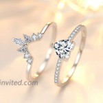 Angol Sterling Silver Heart Rings Set for Women Wedding Rings Bridal Set Promise Rings for Her Cubic Zirconia Diamond Heart Ring with Box