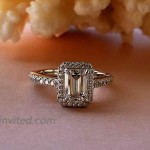 BeFab Silver 1.0 Ct 7x5mm Emerald Cut Engagement Ring Accented Halo Wedding Ring Half Eternity Radiant Cut Anniversary Ring