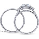 BERRICLE Rhodium Plated Sterling Silver 3-Stone Anniversary Wedding Engagement Ring Set Made with Swarovski Zirconia Octagon Sun Cut 1.5 CTW