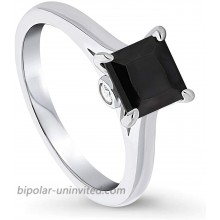BERRICLE Rhodium Plated Sterling Silver Black Princess Cut Cubic Zirconia CZ Solitaire Promise Wedding Ring 1.3 CTW