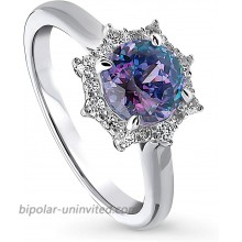BERRICLE Rhodium Plated Sterling Silver Halo Sunburst Kaleidoscope Promise Wedding Ring Made with Swarovski Zirconia Purple Aqua Round