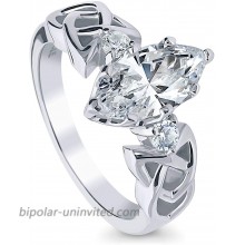 BERRICLE Rhodium Plated Sterling Silver Marquise Cut Cubic Zirconia CZ Celtic Knot 3-Stone Promise Wedding Engagement Ring 1.8 CTW