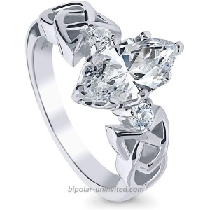 BERRICLE Rhodium Plated Sterling Silver Marquise Cut Cubic Zirconia CZ Celtic Knot 3-Stone Promise Wedding Engagement Ring 1.8 CTW