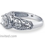 BERRICLE Rhodium Plated Sterling Silver Round Cubic Zirconia CZ Art Deco Halo Milgrain Wedding Engagement Ring 1.2 CTW |