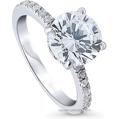 BERRICLE Rhodium Plated Sterling Silver Round Cubic Zirconia CZ Solitaire Hidden Halo Promise Wedding Engagement Ring 3 CTW |