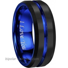 CROWNAL 4mm 6mm 8mm 10mm Blue Rose Gold Groove Black Matte Finish Tungsten Carbide Wedding Band Ring Engraved I Love You Size 4 to 17